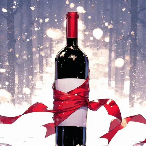 Anime Wine Bottle Wrapped in Red Ribbon