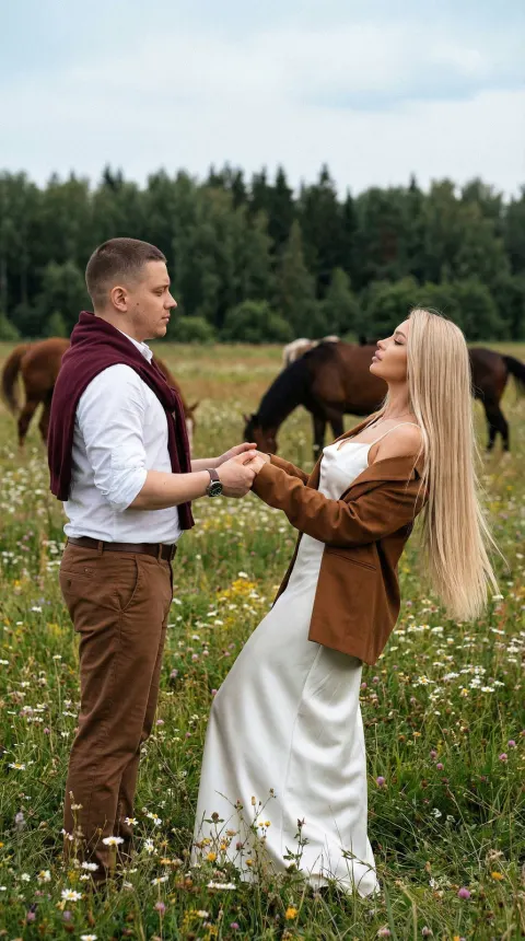 Lovers' Cinematic Meadow Moment