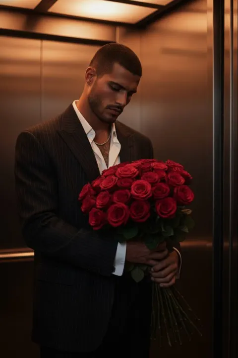 Cinematic Rose Man in Elevator