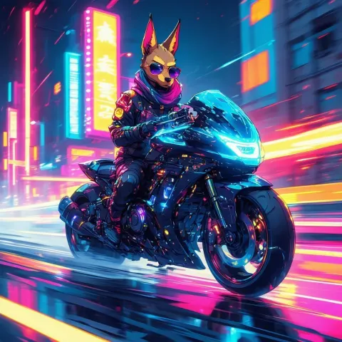 Anubis Riding a Neon Futuristic Motorcycle