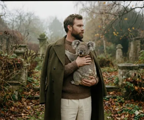 Brutal Man Holds Koala in Editorial Fashion