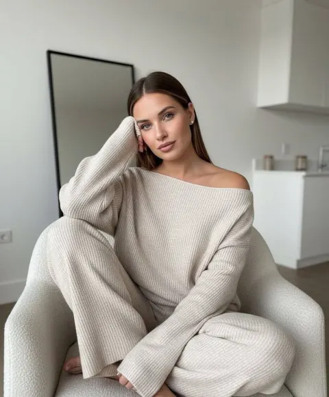 Cream Knit Cozy Home Portrait