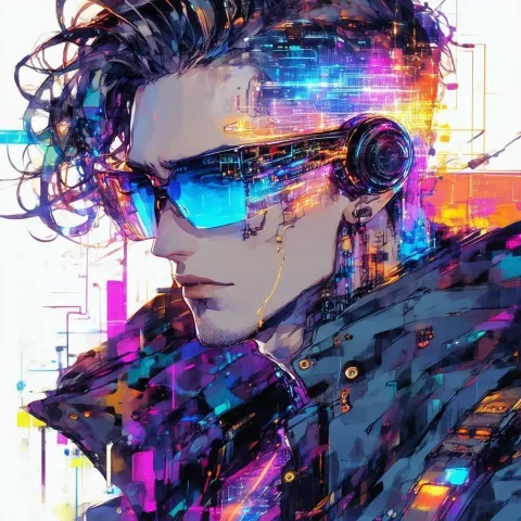 Cyberpunk Guy With Neurochip and Hologram