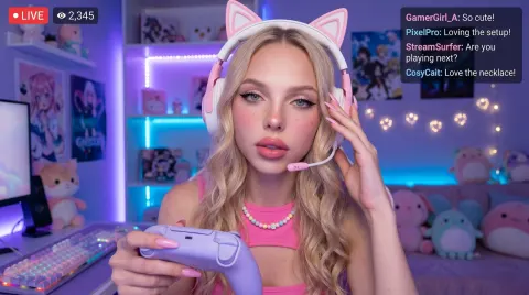 Neon Gamer Girl Live Stream Moment