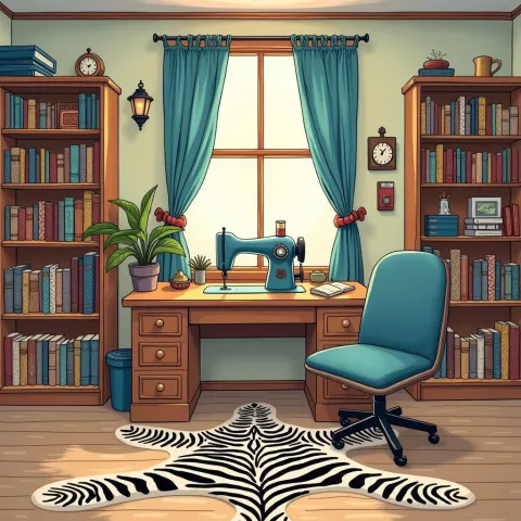 Comic Sewing Room With Zebra Patterned Rug