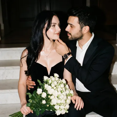 Romantic Staircase Kiss Portrait
