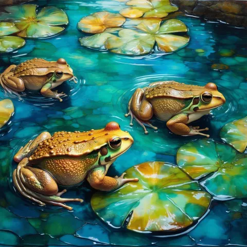 Encaustic Toad Pool Party in Golden Light