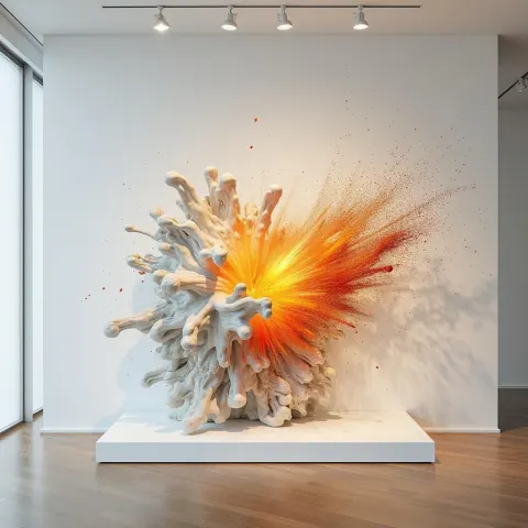 Sculpture Exploding Inside a White Museum Hall