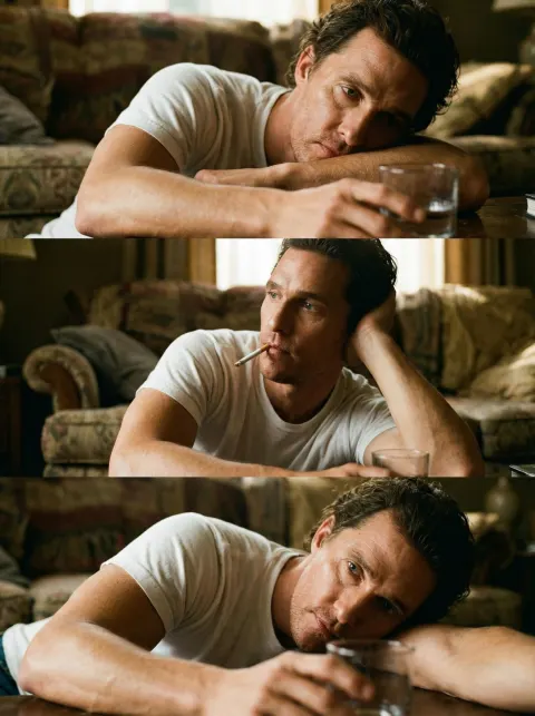 Cinematic Triptych Man Dim Interior