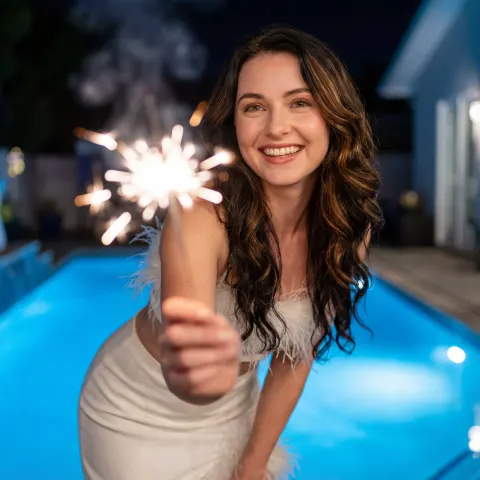 Sparkler Glow Poolside Portrait