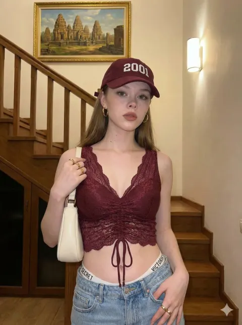 Maroon Lace Indoor Fashion Portrait