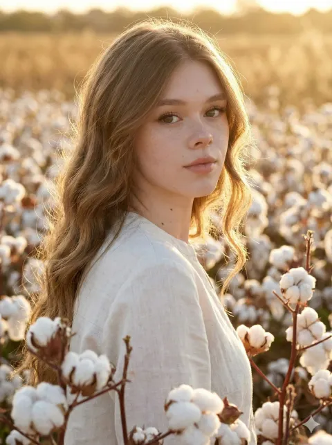 Golden Hour Cotton Field Portrait