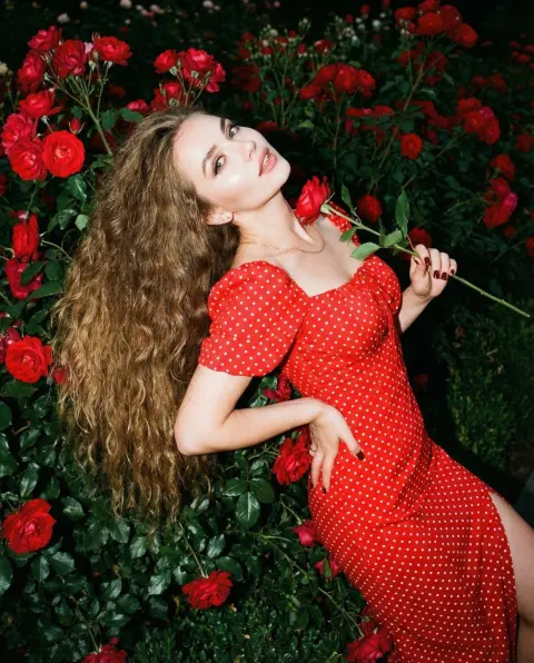 Red Dress Portrait in Rose Garden