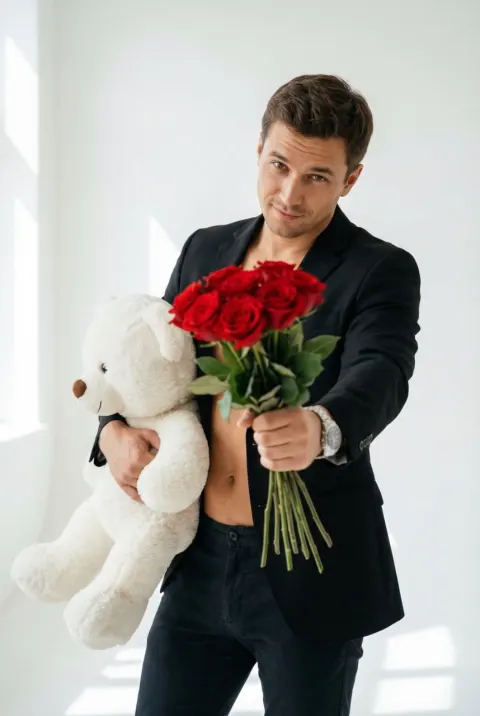 Suited Roses and Teddy Bear