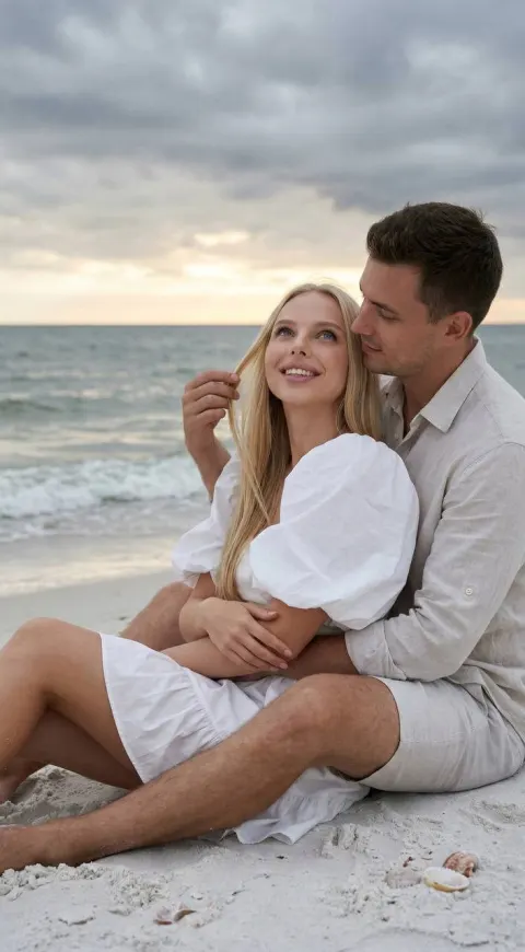 Cloudy Sunset Beach Romantic Portrait