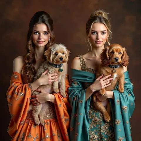 Luxury Fashion Models Posing With Elegant Dogs