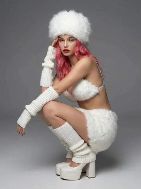 White Fur Studio Squat Portrait