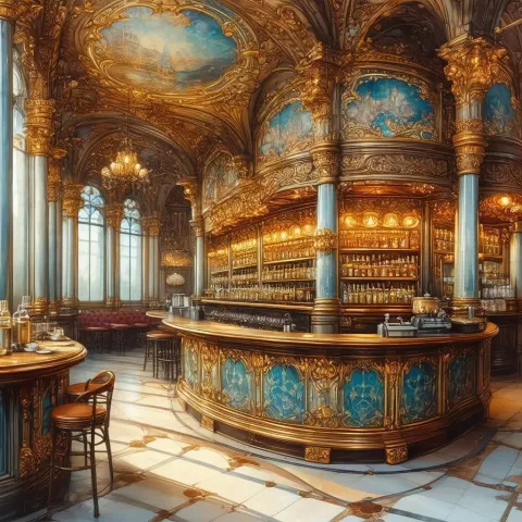Majestic Fantasy Vienna Coffeehouse in Ornate Detail