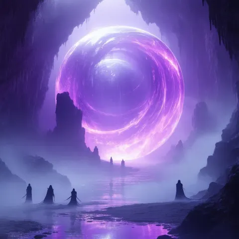 Glowing Purple Orb Amid Swirling Mist