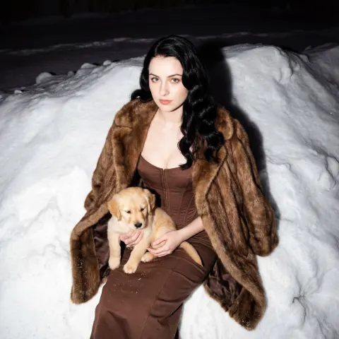 Snow Night Old Money Girl with Puppy