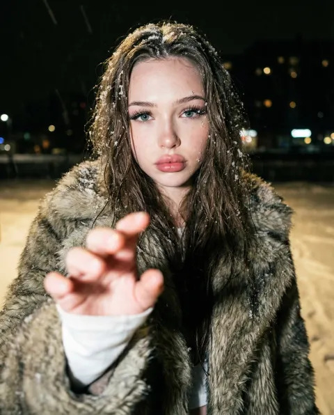 Snowy Night Street Fashion Portrait