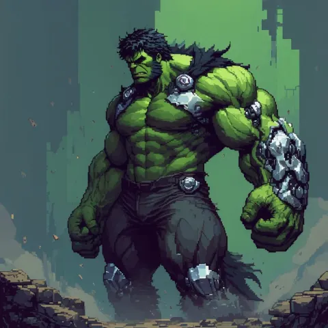 Pixel Hulk Werewolf With Silver Cyborg Arms