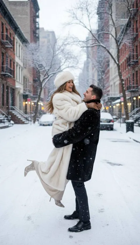 Fur Couple on Snowy NYC Street
