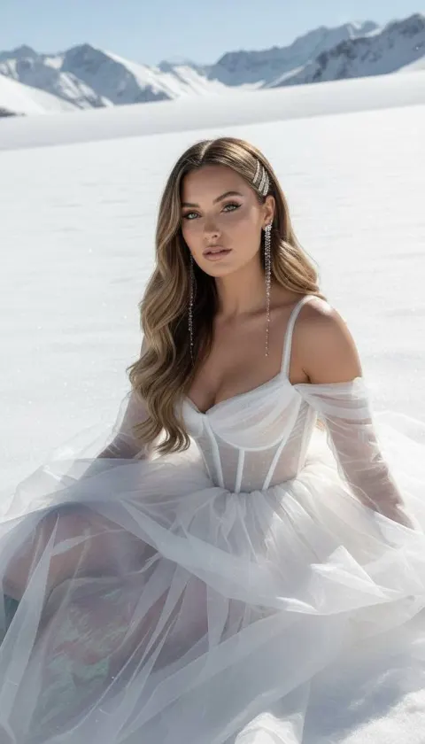 Ethereal Snowy Portrait in Sheer Dress