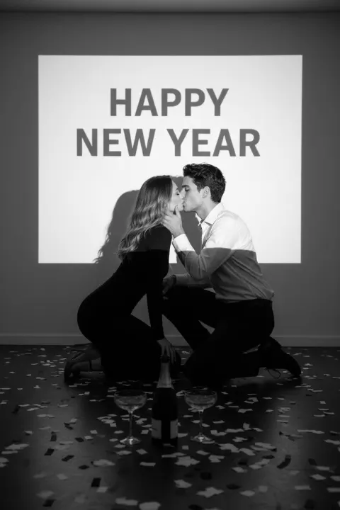 Romantic New Year Kiss Photo