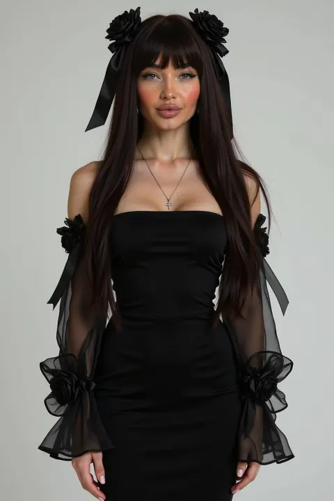 Gothic Black Rose Fashion Portrait