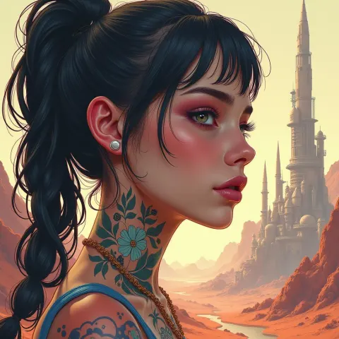Hibiscus Tattooed Girl of the Martian Colony
