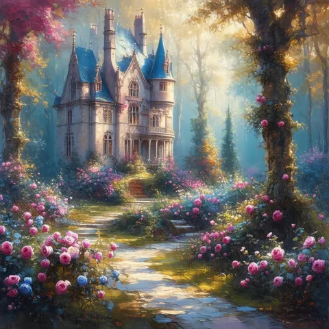 Enchanted French Castle Wrapped in Rose Magic