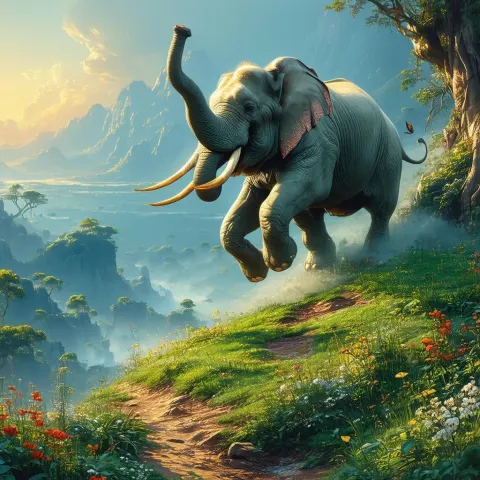 Elephant Dog Leaping Over an Enchanted Hill