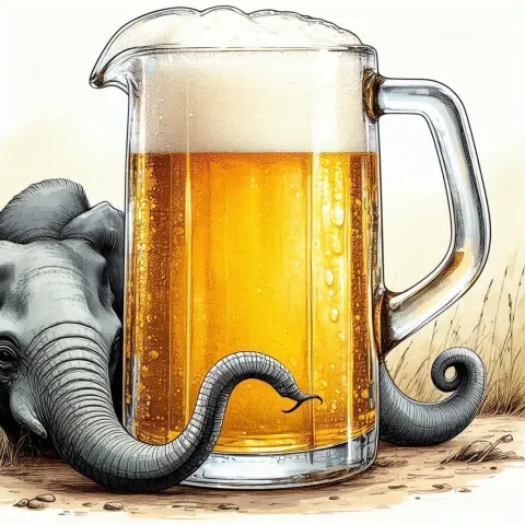 Elephant Trunk Coiled Around a Beer Pitcher