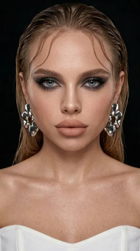 Wet Hair Smoky Eye Beauty Portrait