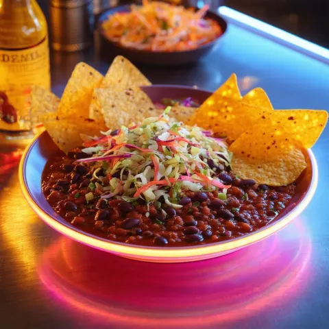 Neon Black Bean Chili in Cybernetic Kitchen