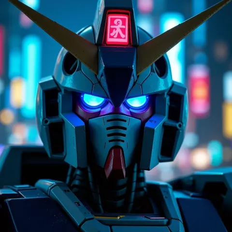 Hostile Neon Gundam Head With Blue Glow