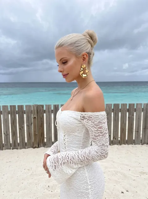 Ultra-Realistic Beach Elegance in White Lace