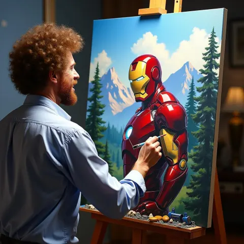 Bob Ross and His Iron Man Canvas