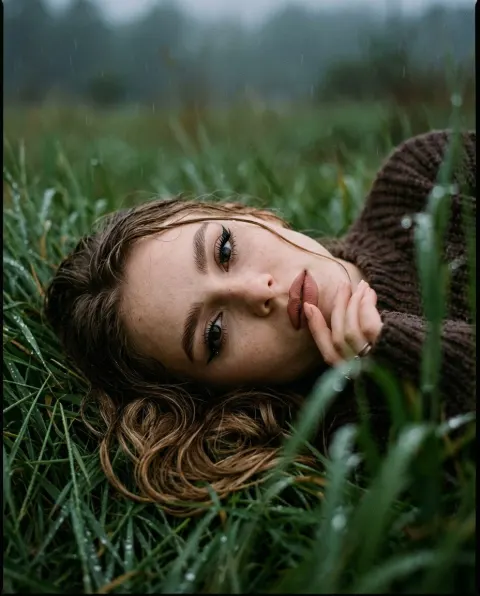 Rainy Meadow Beauty Close-Up