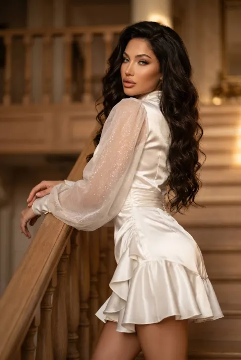 Satin Beauty's Seductive Staircase Gaze