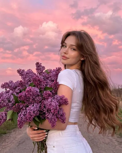 Lilac Sunset Girl Gaze Back