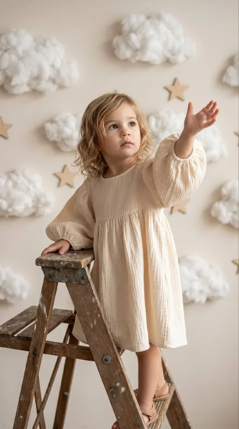 Girl Climbing Ladder Studio Portrait