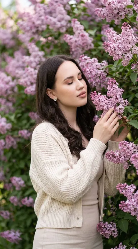 Girl Portrait Among Blooming Lilacs