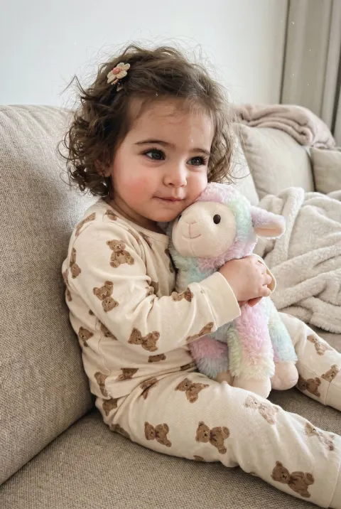 Toddler Cuddling Lamb Candid Moment