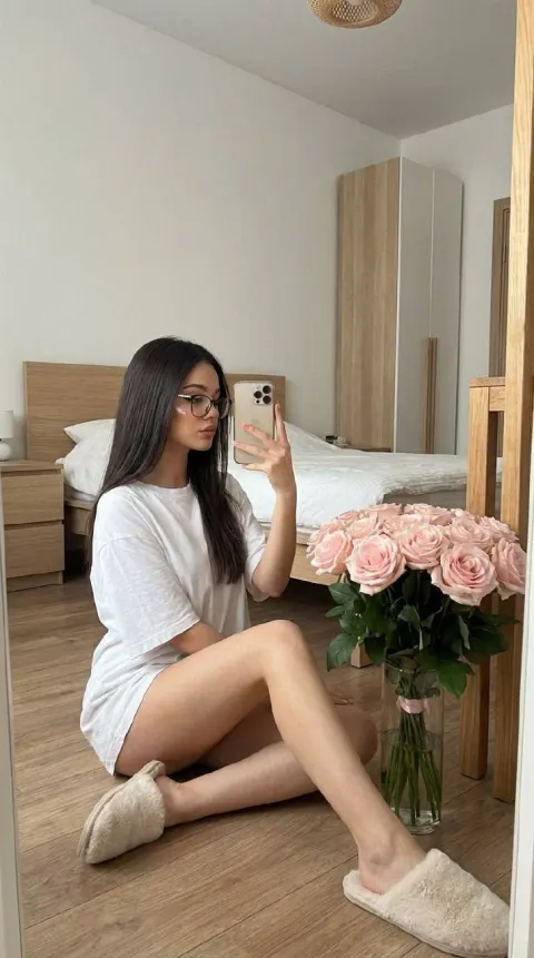 Mirror Selfie with Pink Roses