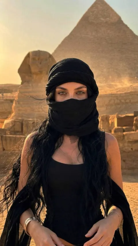 Mysterious Girl Before Egyptian Pyramids