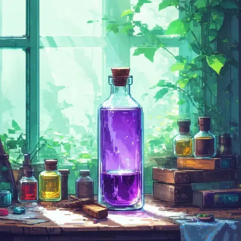 Purple Potion Bottle in Soft Pixel Sunlight