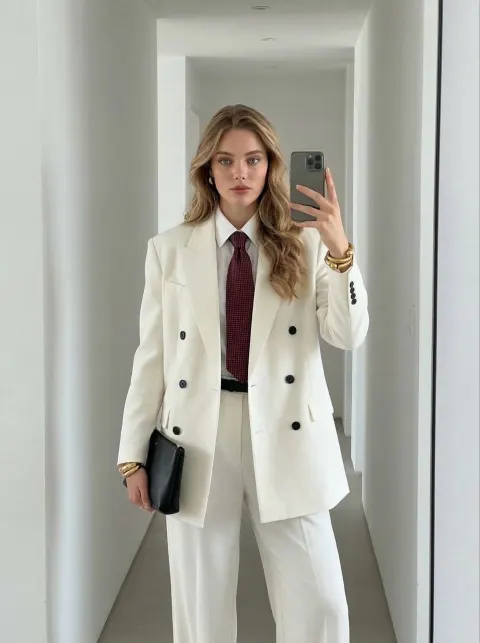 White Blazer Mirror Selfie