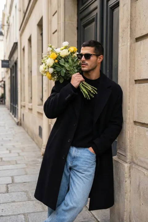 Stylish Man with Flower Bouquet